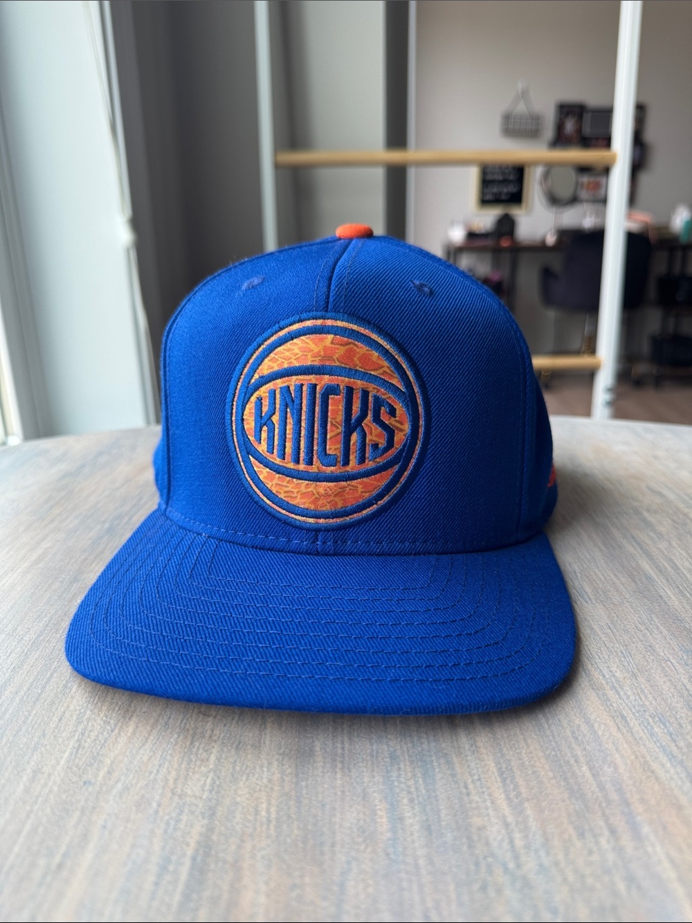 adidas Blue Snapback Hat with Orange Knicks Logo NBA Apparel Orange Strap